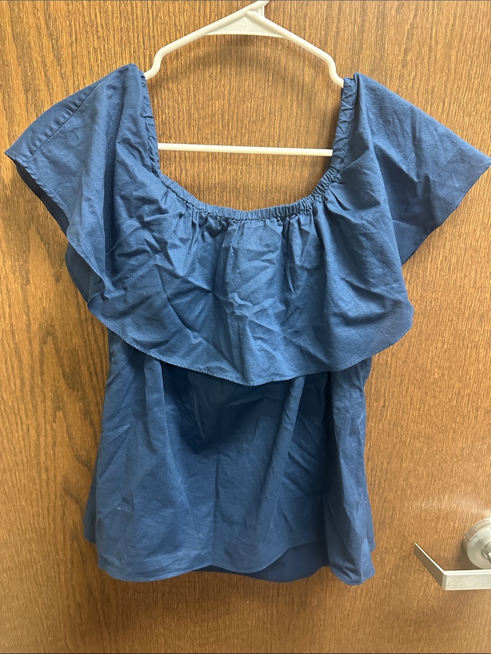 Michael Kors Blue Off-Shoulder Ruffle Top